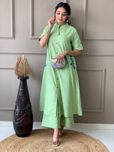 Pastel Green Embroidered Cotton Kurta and Palazzo Set